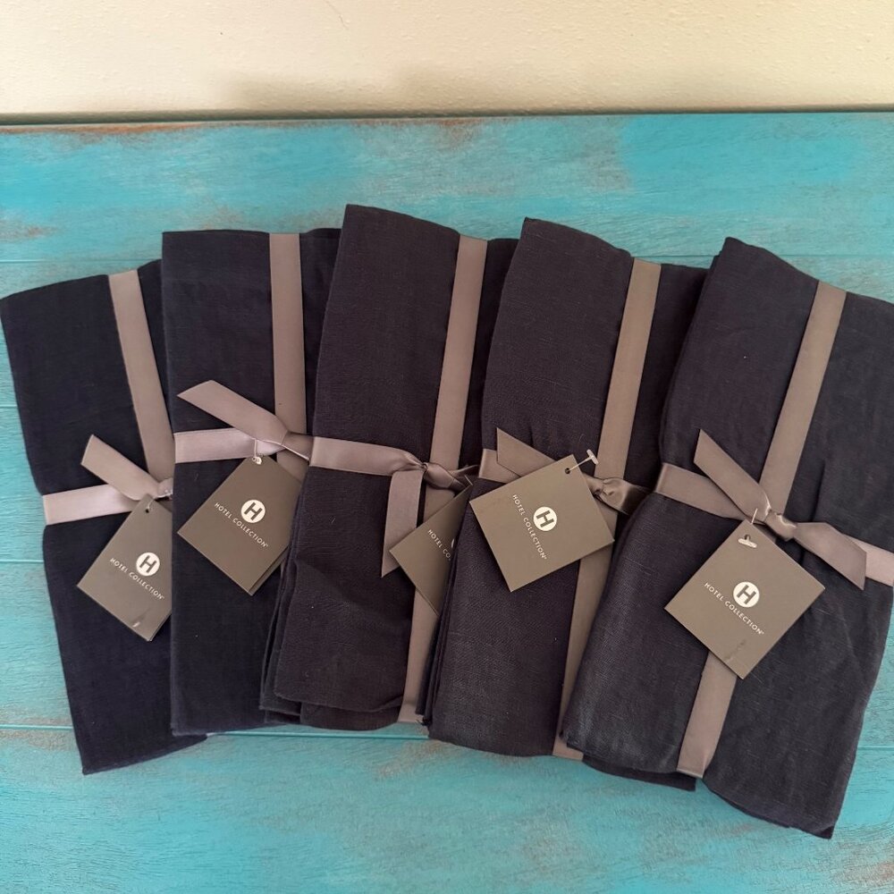 Hotel Collection Set of 10 Blue Linen Dinner Napkins NWT